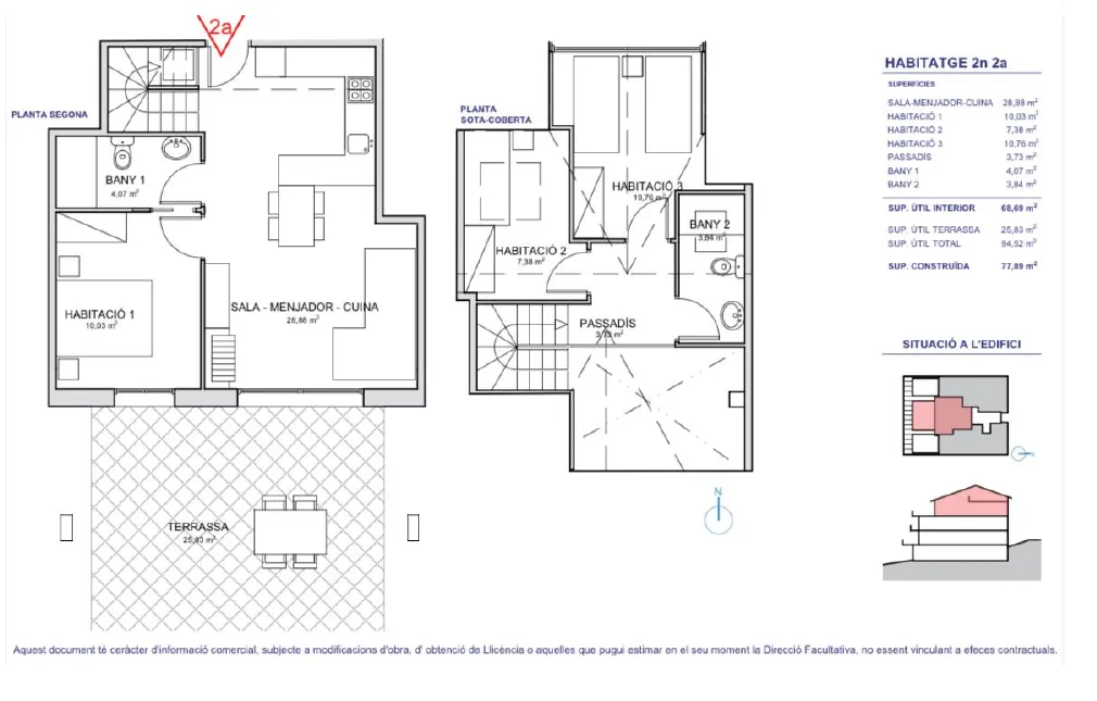 Dúplex: tres habitaciones, dos baños y terraza de 26 m²